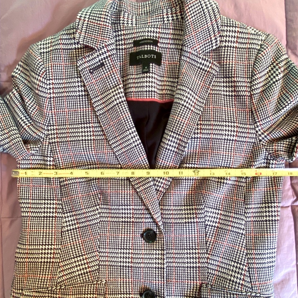 Talbots Glen Plaid Blazer Black White Red Size 4 - Picture 6 of 8